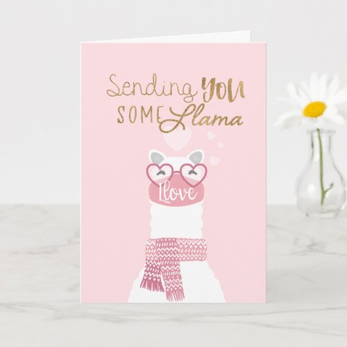 Cute Llama Wearing Face mask Valentines Day Card