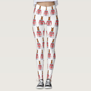 Cute Llama wearing Funny Ugly Christmas Sweater Leggings