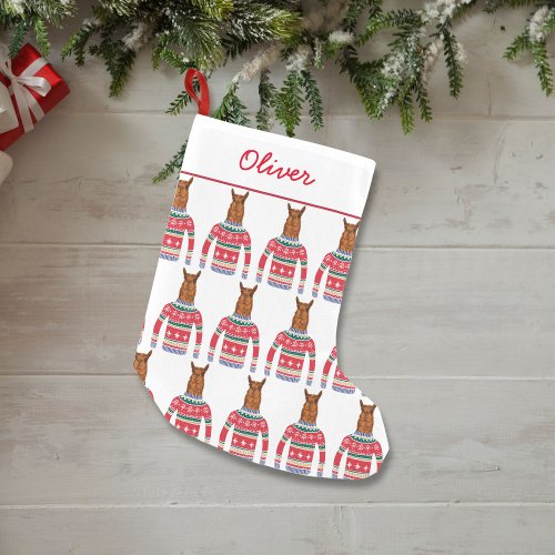 Cute Llama Wearing Funny Ugly Christmas Sweater Small Christmas Stocking