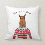 Cute Llama Wearing Funny Ugly Christmas Sweater Throw Pillow Cute Llama Wearing Funny Ugly Christmas Sweater Throw Pillow