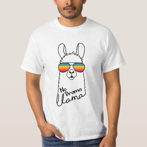 Cute Llama Wearing Sunglasses Colorful Strips T_Shirt