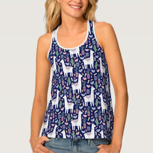 Cute Llama Whimsical Botanical Pattern Tank Top