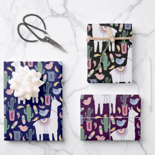 Cute Llama Whimsical Botanical Pattern Wrapping Paper Sheets