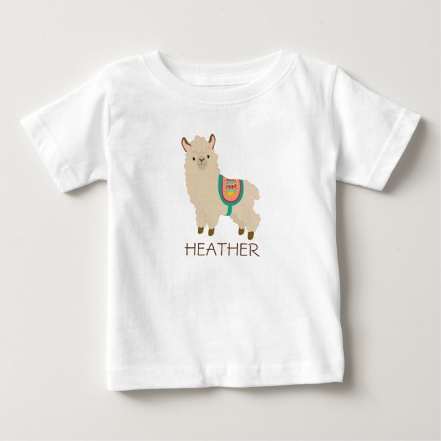 Cute Llama Whimsical Personalized Baby T-Shirt (Front)