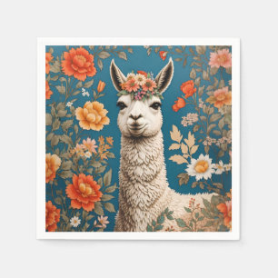 Cute Llama William Morris Inspired Floral Napkins