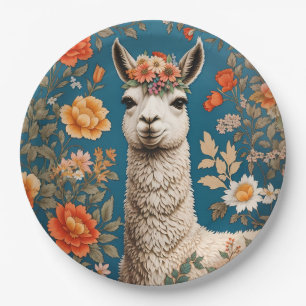 Cute Llama William Morris Inspired Floral Paper Plates