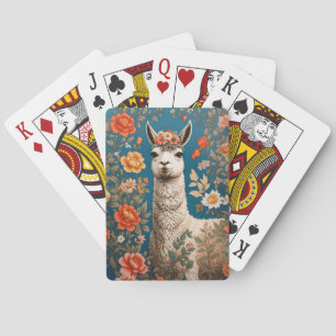 Cute Llama William Morris Inspired Floral Poker Cards