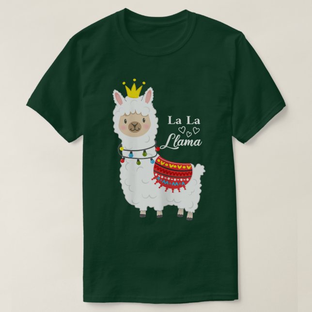 Cute llama with a crown and fairy lights is a prin T-Shirt (Design Front)