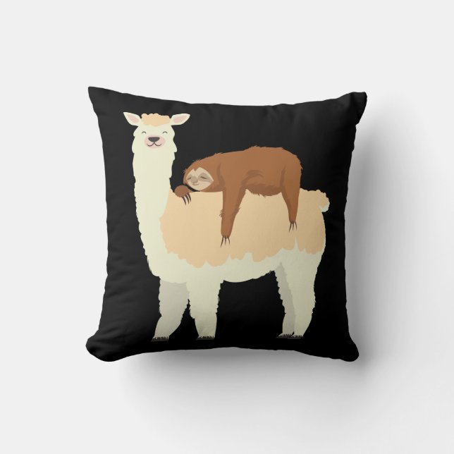 Cute Llama with a Sleeping Sloth Gift Throw Pillow (Front)
