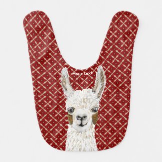 Cute llama with burgundy pattern background