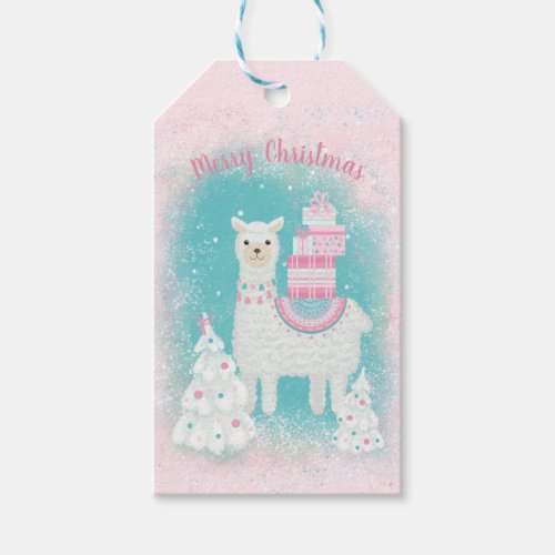 Cute Llama with Christmas Gifts Gift Tags