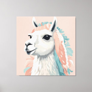 Cute Llama with Colorful Fur on its Head Canvas Print