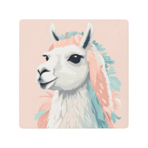 Cute Llama with Colorful Fur on its Head Metal Print