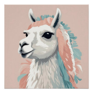 Cute Llama with Colorful Fur on its Head Poster