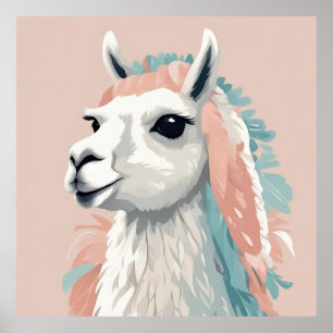 Cute Llama with Colorful Fur on its Head Poster