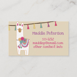 Cute llama with custom background color business card