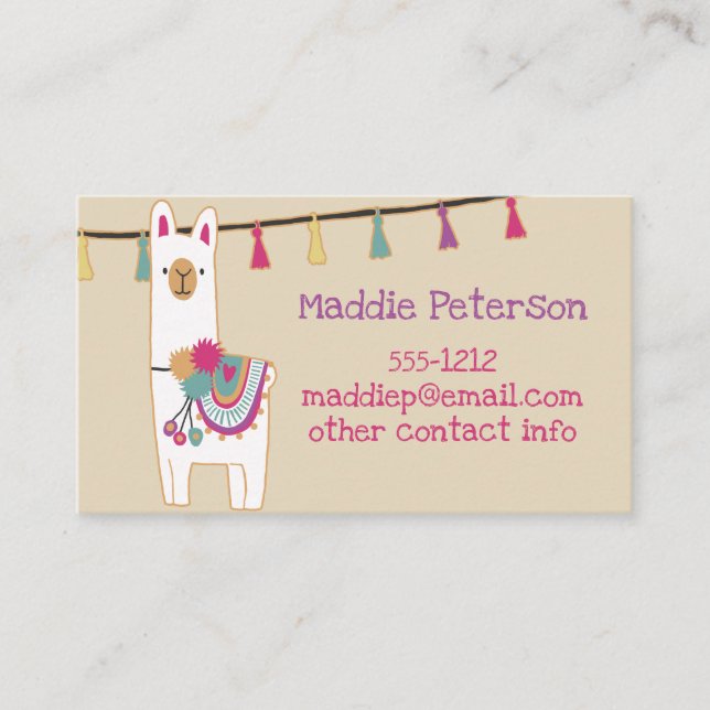 Cute llama with custom background color business card (Front)