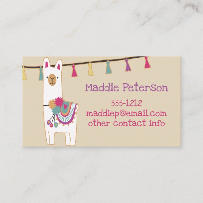 Cute Llama With Custom Background Color Business Card Zazzle Com