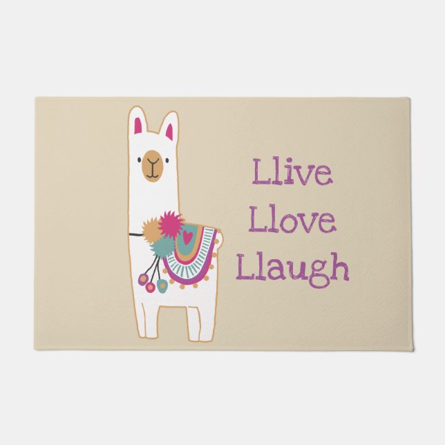 Cute llama with custom background color doormat (Front)
