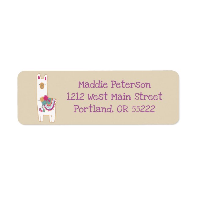Cute llama with custom background color label (Front)