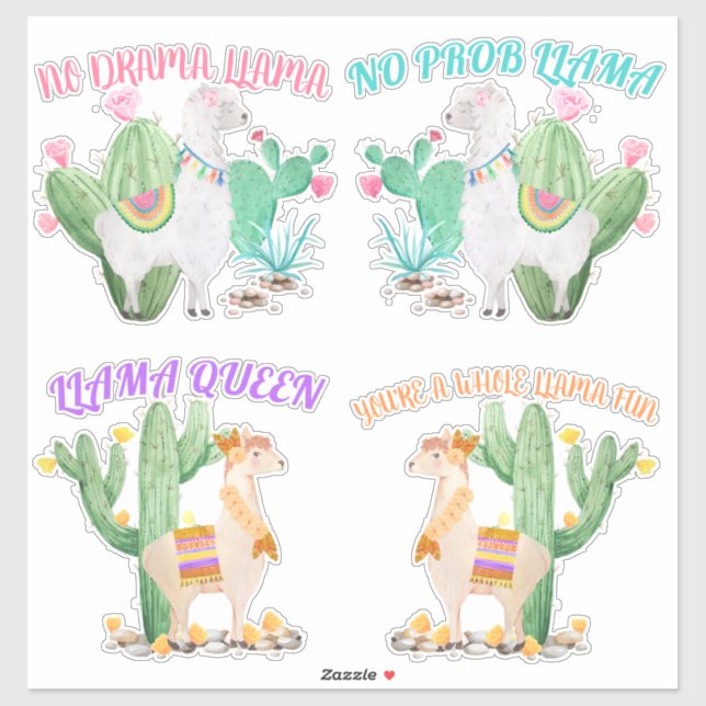 Cute Llama with Fun Llama Humor Sayings - 4 Vinyl Sticker (Sheet)