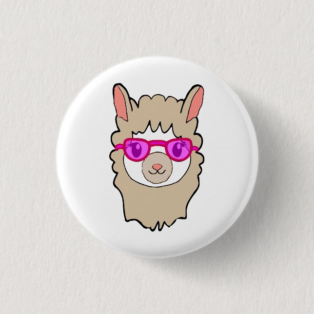 Cute Llama With Glasses Drawing Button (Front)