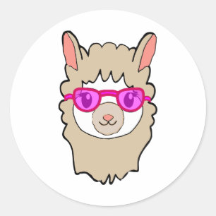Cute Llama With Glasses Drawing Classic Round Sticker