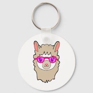 Cute Llama With Glasses Drawing Keychain