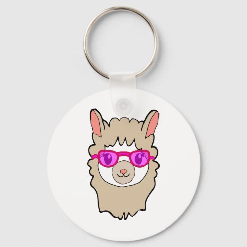 Cute Llama With Glasses Drawing Keychain