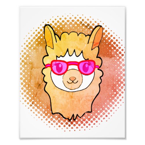 Cute Llama With Glasses Drawing Photo Print