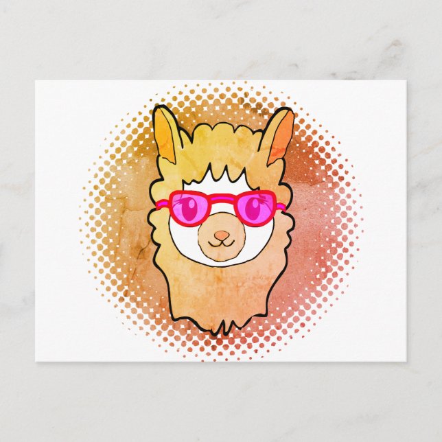 Cute Llama With Glasses Drawing Postcard (Front)