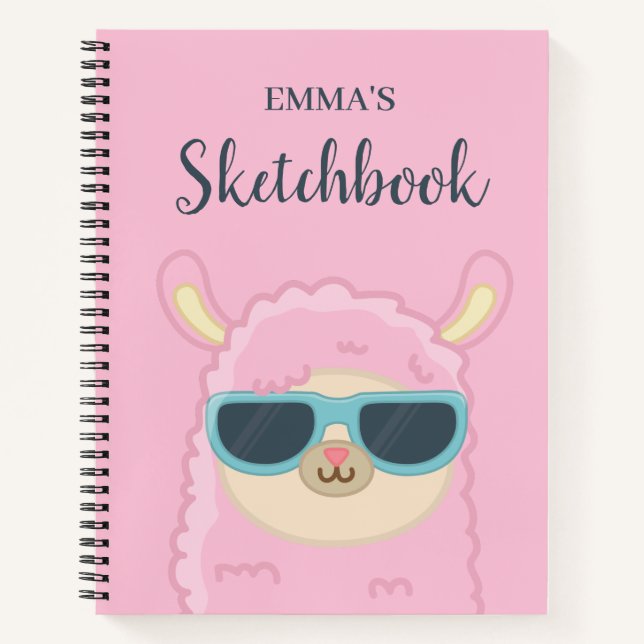 Cute Llama With Glasses Personalized Kids  Notebook (Front)
