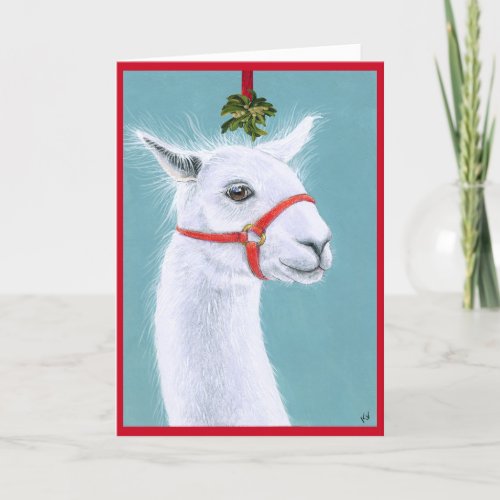 Cute Llama with Mistletoe Christmas Holiday card