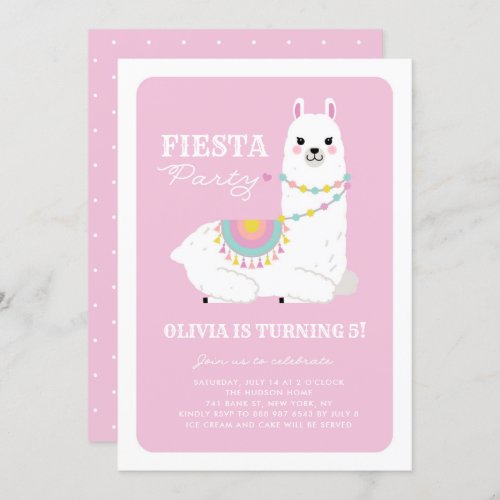 Cute Llama with Pom Poms Pink Fiesta Kids Birthday Invitation