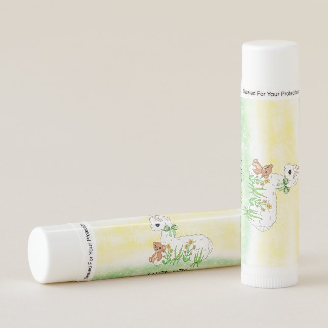 Cute Llama with Yellow Flowers Gender Neutral Lip Balm (Front)