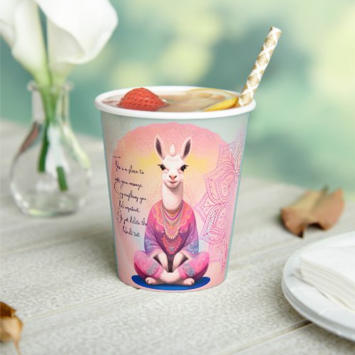 Cute llama yoga practitioner fantasy custom text paper cups