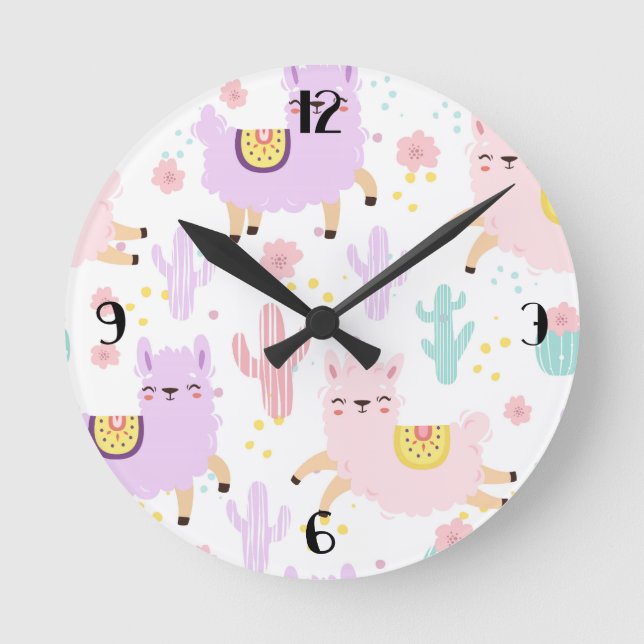 Cute Llamas Acrylic Wall Clock (Front)