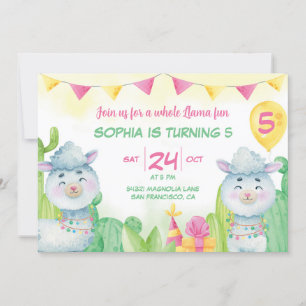 Cute Llamas Kids Birthday Invitation