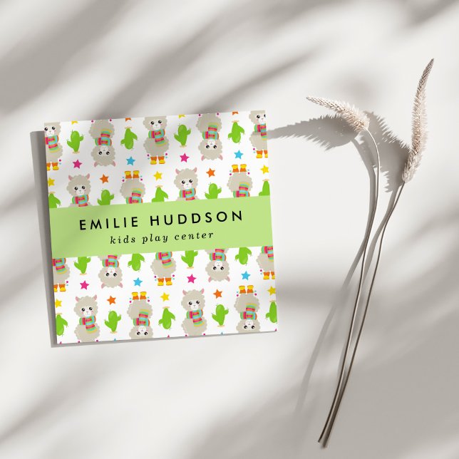 Cute Llamas, Kids Play Center, Activity Center Square Business Card (Creator Uploaded)