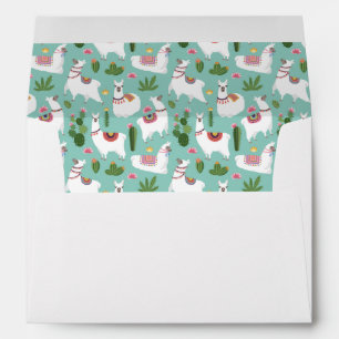 Cute Llamas On Teal Pattern Envelope