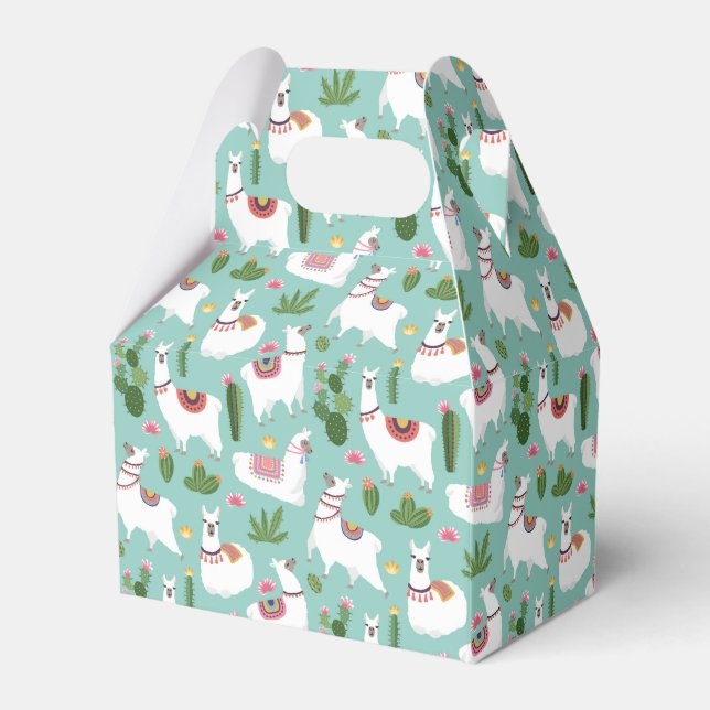 Cute Llamas On Teal Pattern Favor Boxes (Front Side)