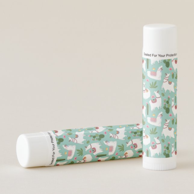 Cute Llamas On Teal Pattern Lip Balm (Front)