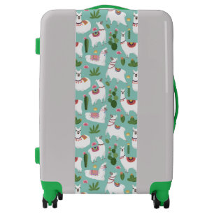 Cute Llamas On Teal Pattern Luggage