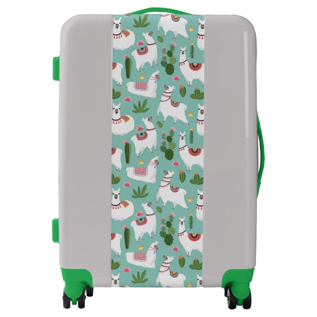 Cute Llamas On Teal Pattern Luggage (Front)