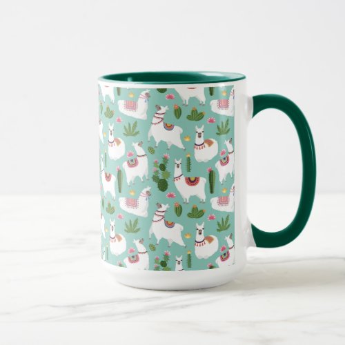 Cute Llamas On Teal Pattern Mug