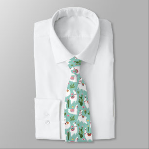Cute Llamas On Teal Pattern Neck Tie