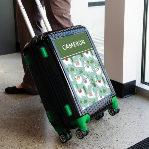 Cute Llamas On Teal Pattern  Personalize Luggage