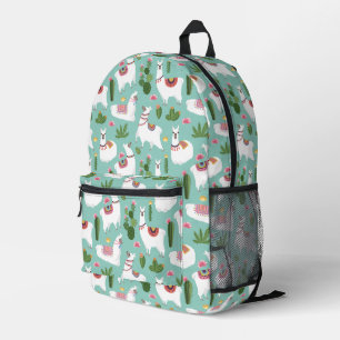Cute Llamas On Teal Pattern Printed Backpack