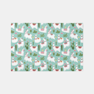 Cute Llamas On Teal Pattern Rug