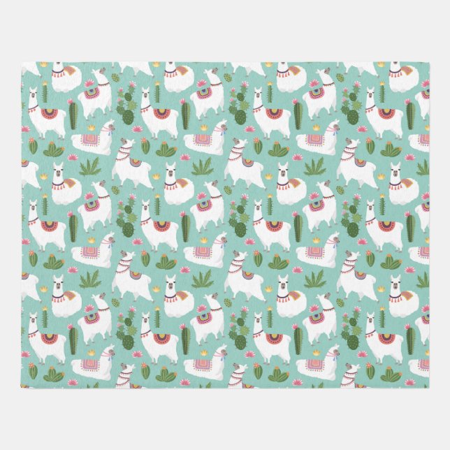 Cute Llamas On Teal Pattern Rug (Front)